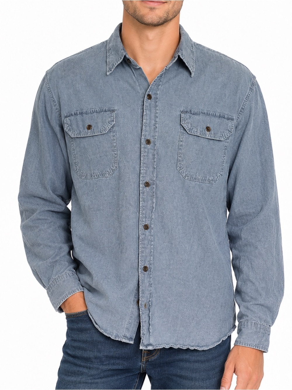 Wrangler Premium Quality Comfort Flex chambray denim men’s button down size XL